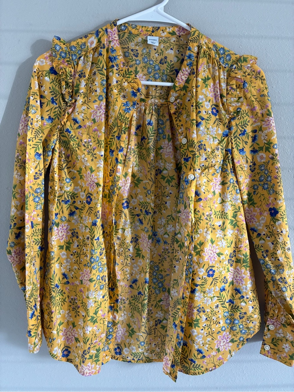 Old Navy Yellow Floral Tie-Neck Blouse